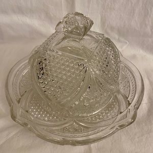 Vintage Crystal Butter Dome or Cheese Dish Plate & Cover Set